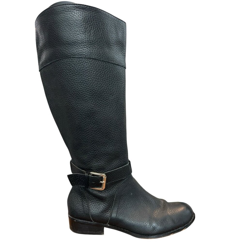 Lands End Black Pebbled Leather Tall Harness Riding Boots Womens 8 D Wide Zip Up